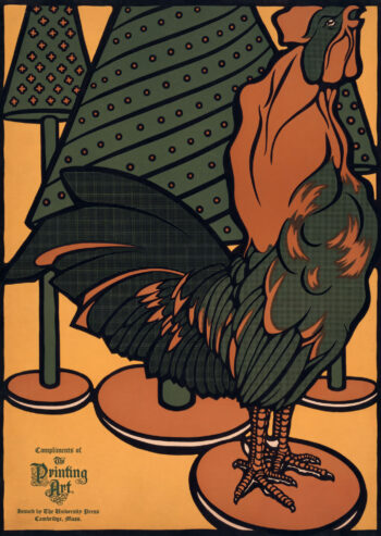 Toy rooster and trees on circular bases